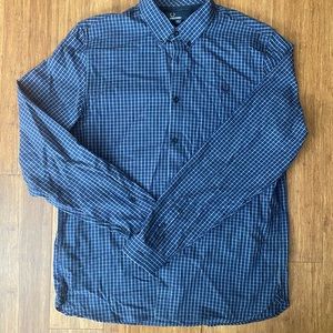 Fred Perry Blue and Gray Plaid Dress Shirt